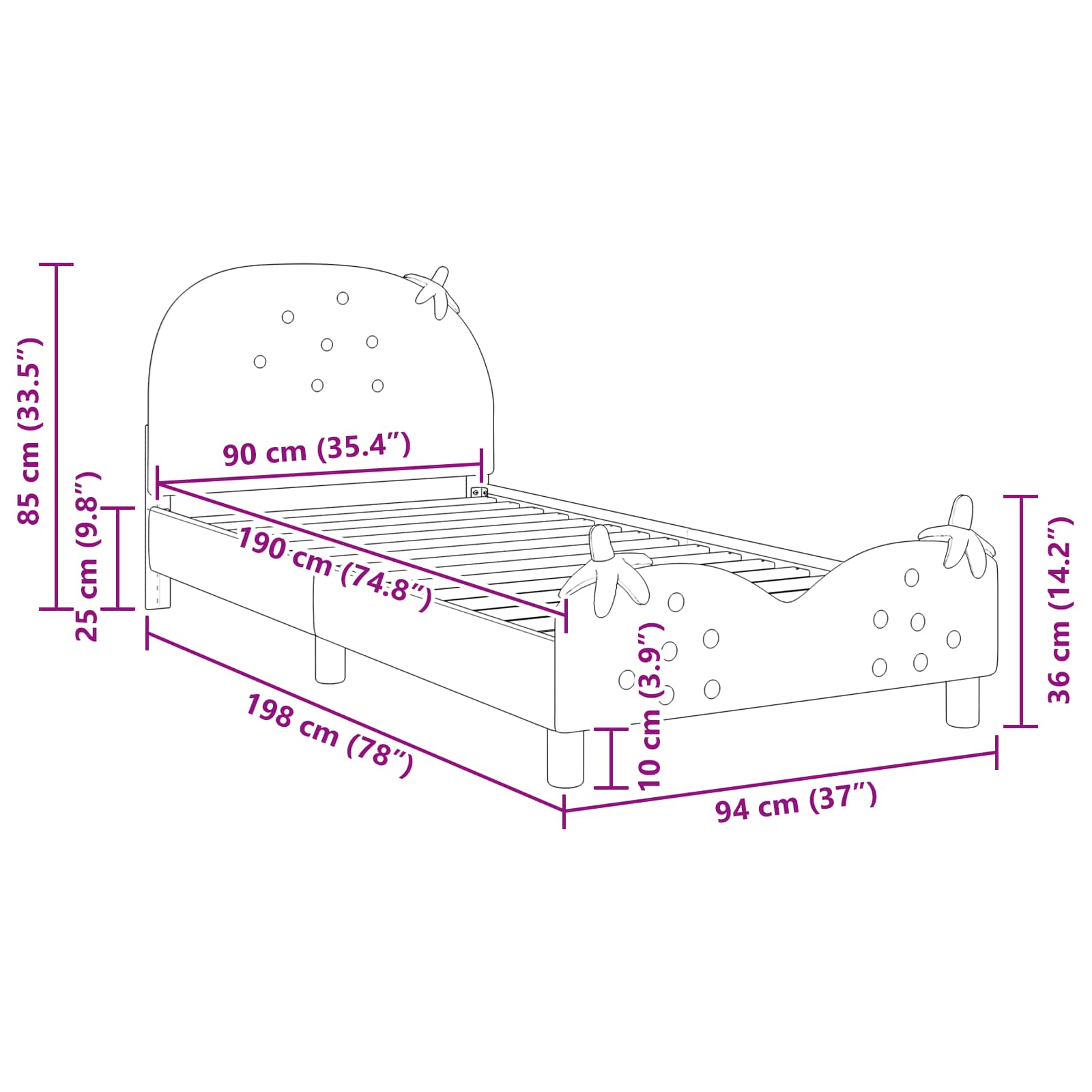 Κρεβάτι Παιδικής Κρεβατοκάμαρας με Κεφαλάκι Ροζ 90 x 190 cm - Pakobazaar