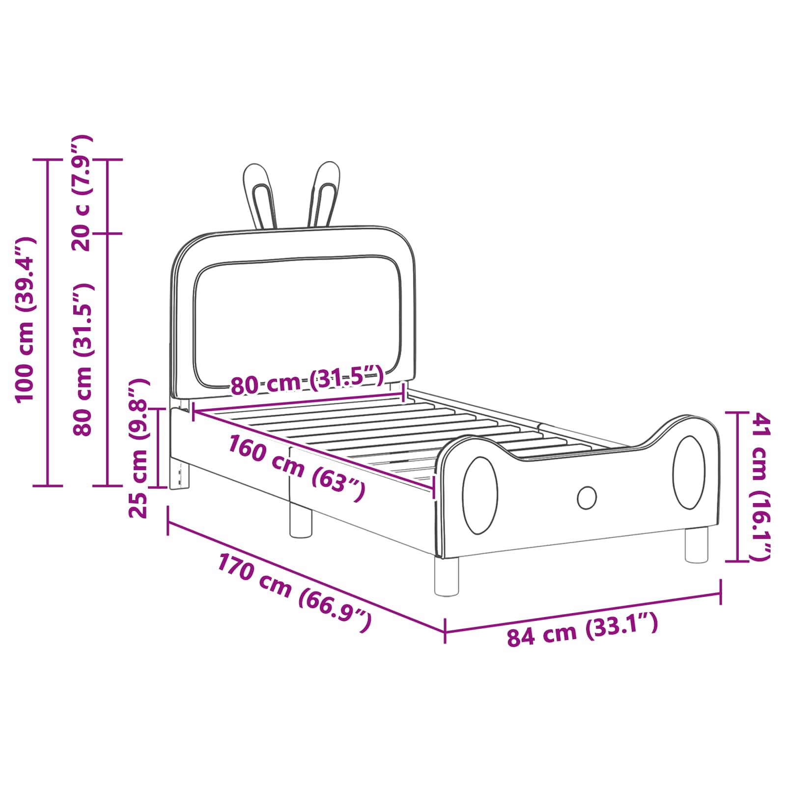 Κρεβάτι Παιδικής Κρεβατοκάμαρας με Κεφαλάκι Ροζ 80 x 160 cm PU - Pakobazaar