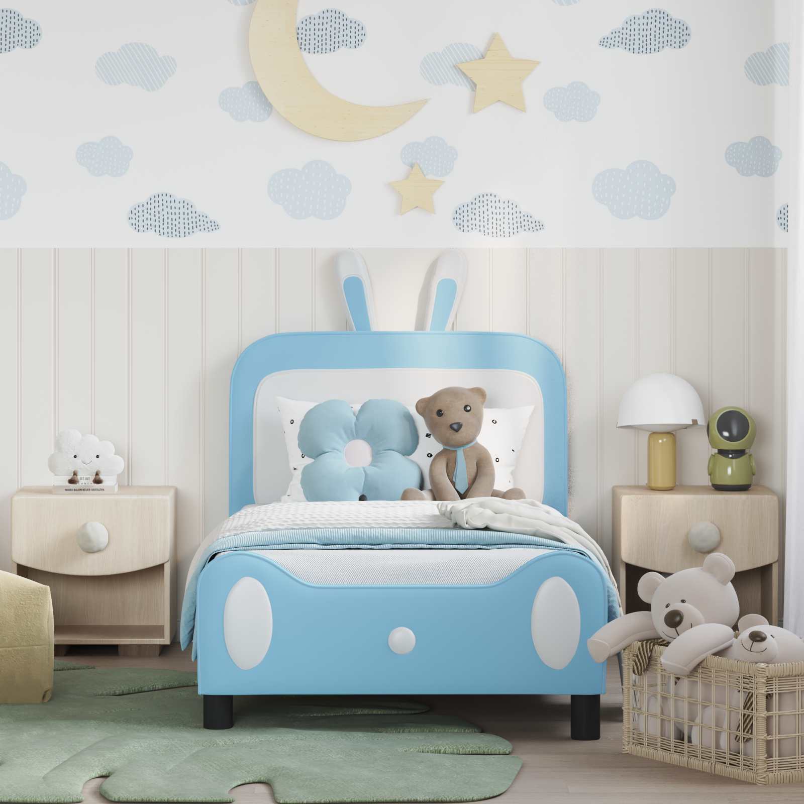 Κρεβάτι Παιδικής Κρεβατοκάμαρας με Κεφαλάκι Μπλε 80 x 160 cm PU - Pakobazaar