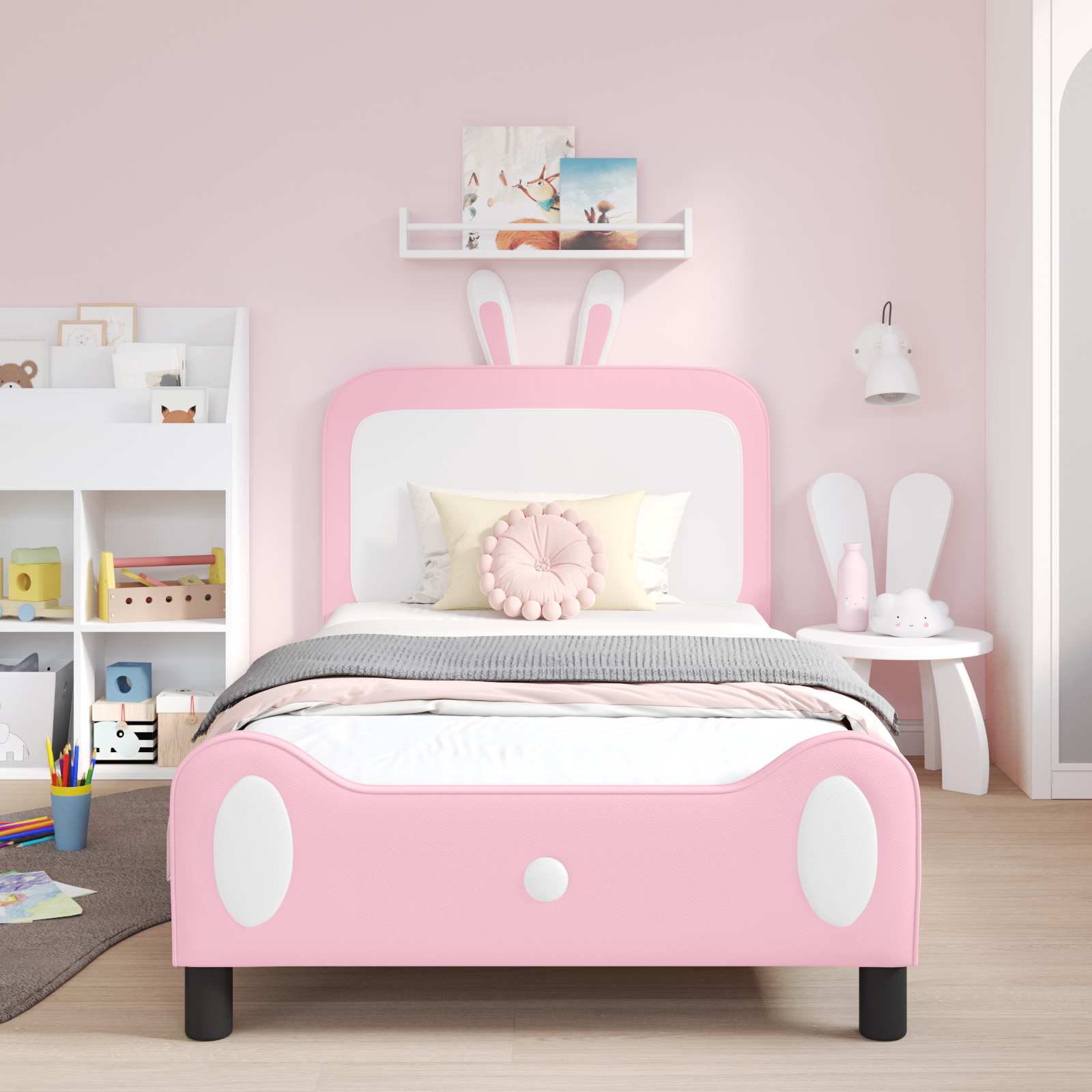 Κρεβάτι Παιδικής Κρεβατοκάμαρας με Κεφαλάκι Ροζ 80 x 200 cm PU - Pakobazaar