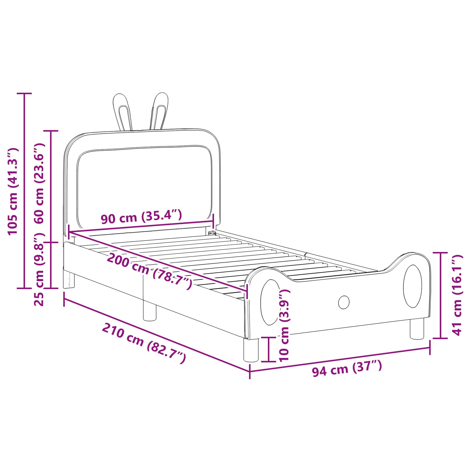 Κρεβάτι Παιδικής Κρεβατοκάμαρας με Κεφαλάκι Ροζ 90 x 200 cm PU - Pakobazaar