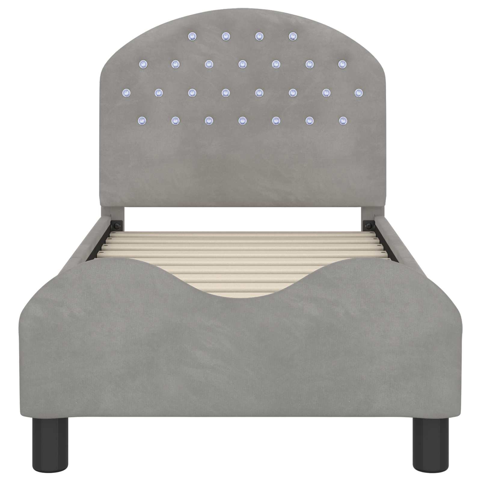 Κρεβατική βάση για παιδιά με προσκέφαλο Ανοιχτό γκρι Βελούδο - Pakobazaar