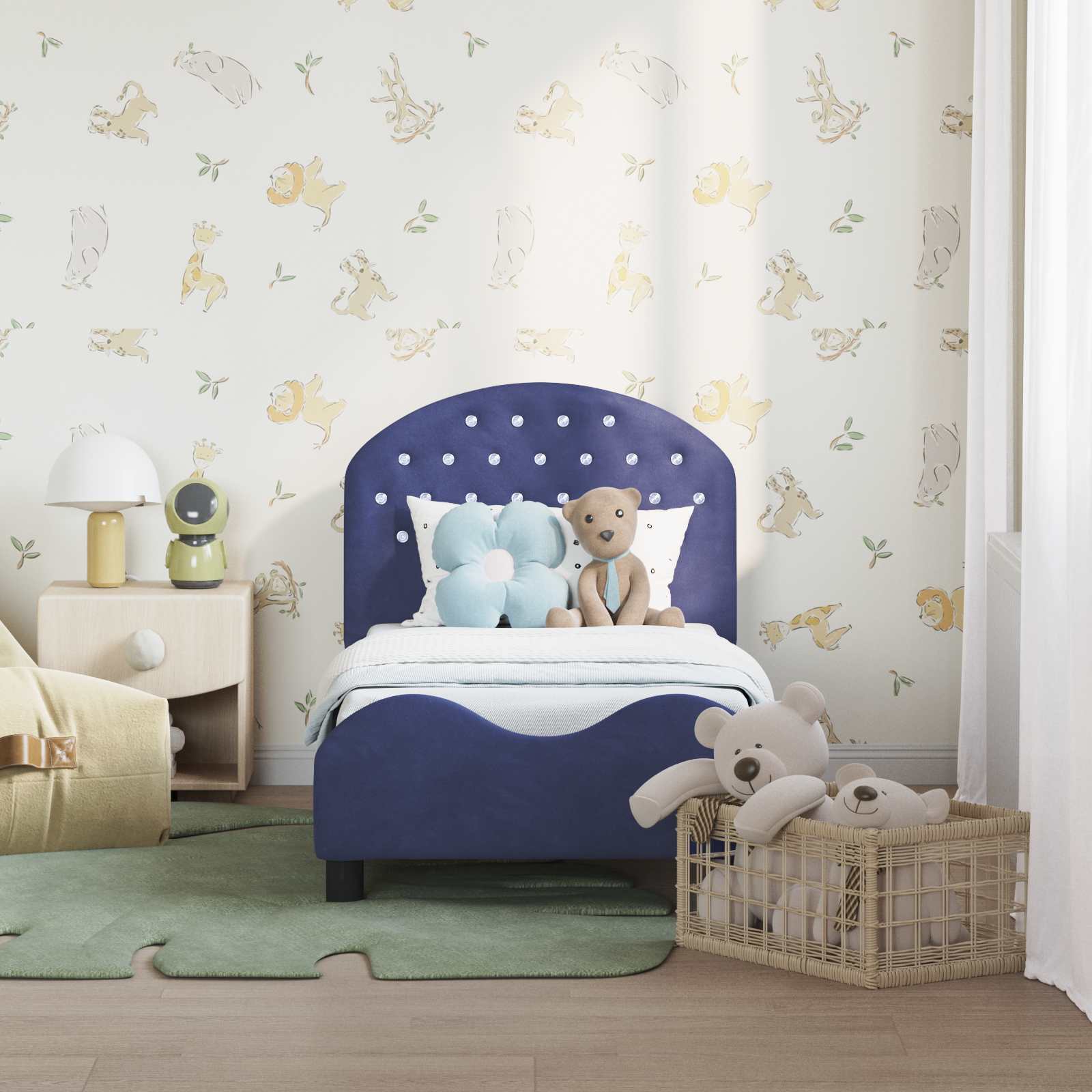 Κρεβατική βάση για παιδιά με προσκέφαλο Μπλε Αστυνομίας Βελούδο - Pakobazaar