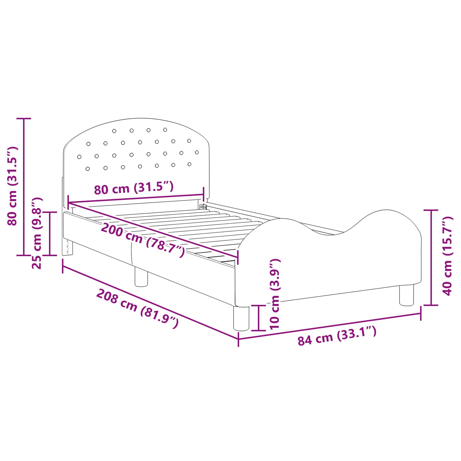 Κρεβάτι Παιδικής Κρεβατοκάμαρας με Κεφαλάκι Σκούρο Γκρι Βελούδο - Pakobazaar