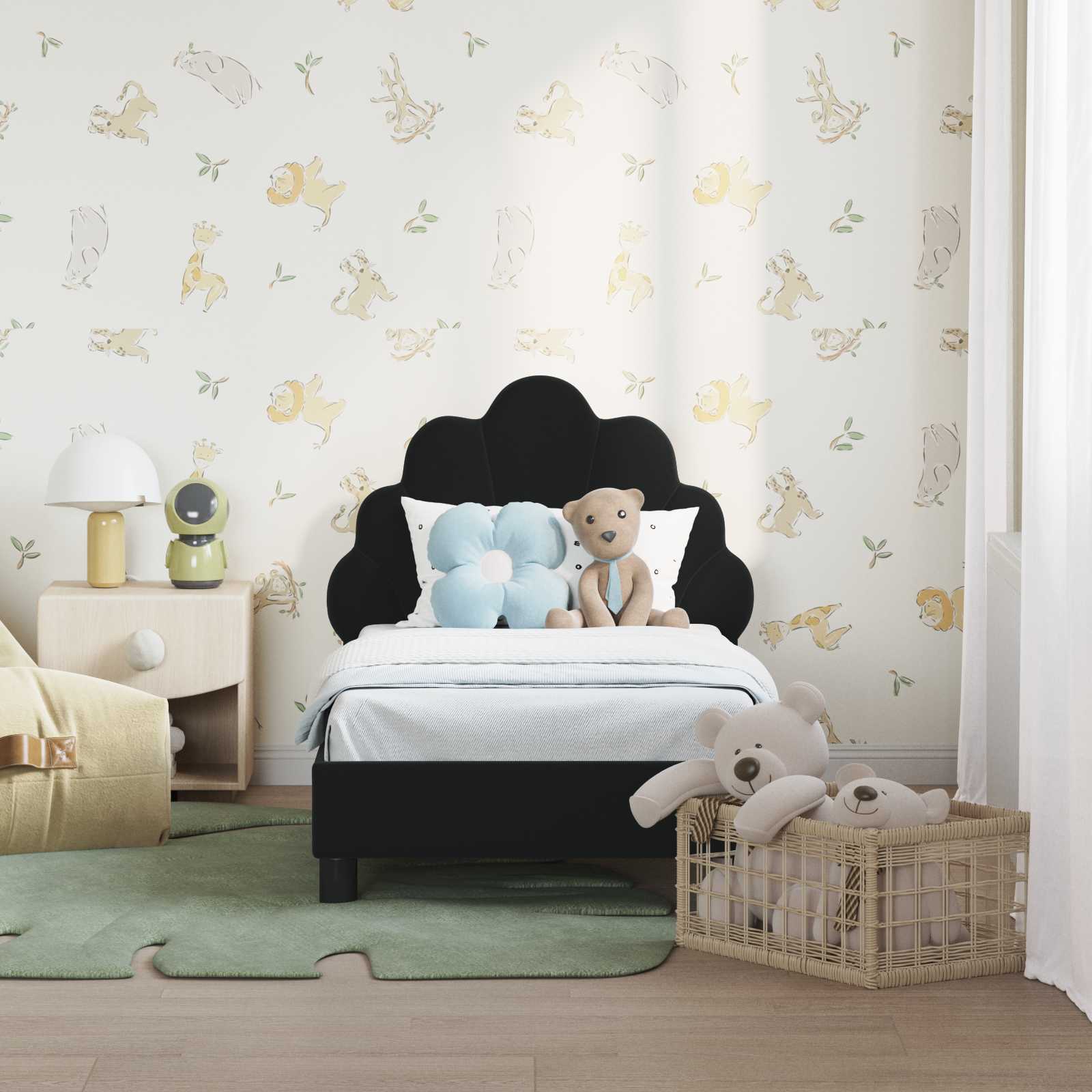 Κρεβατική βάση για παιδιά με προσκέφαλο Μαύρο 70 x 140 cm - Pakobazaar