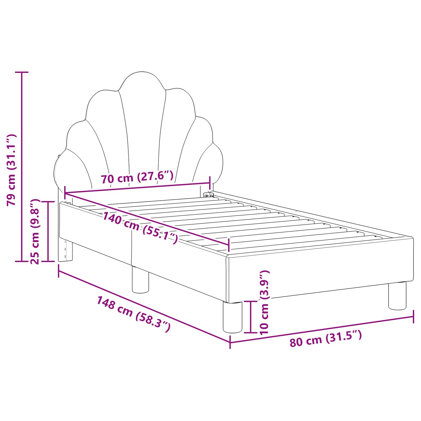 Κρεβατική βάση για παιδιά με προσκέφαλο Ροζ 70 x 140 cm Βελούδο - Pakobazaar