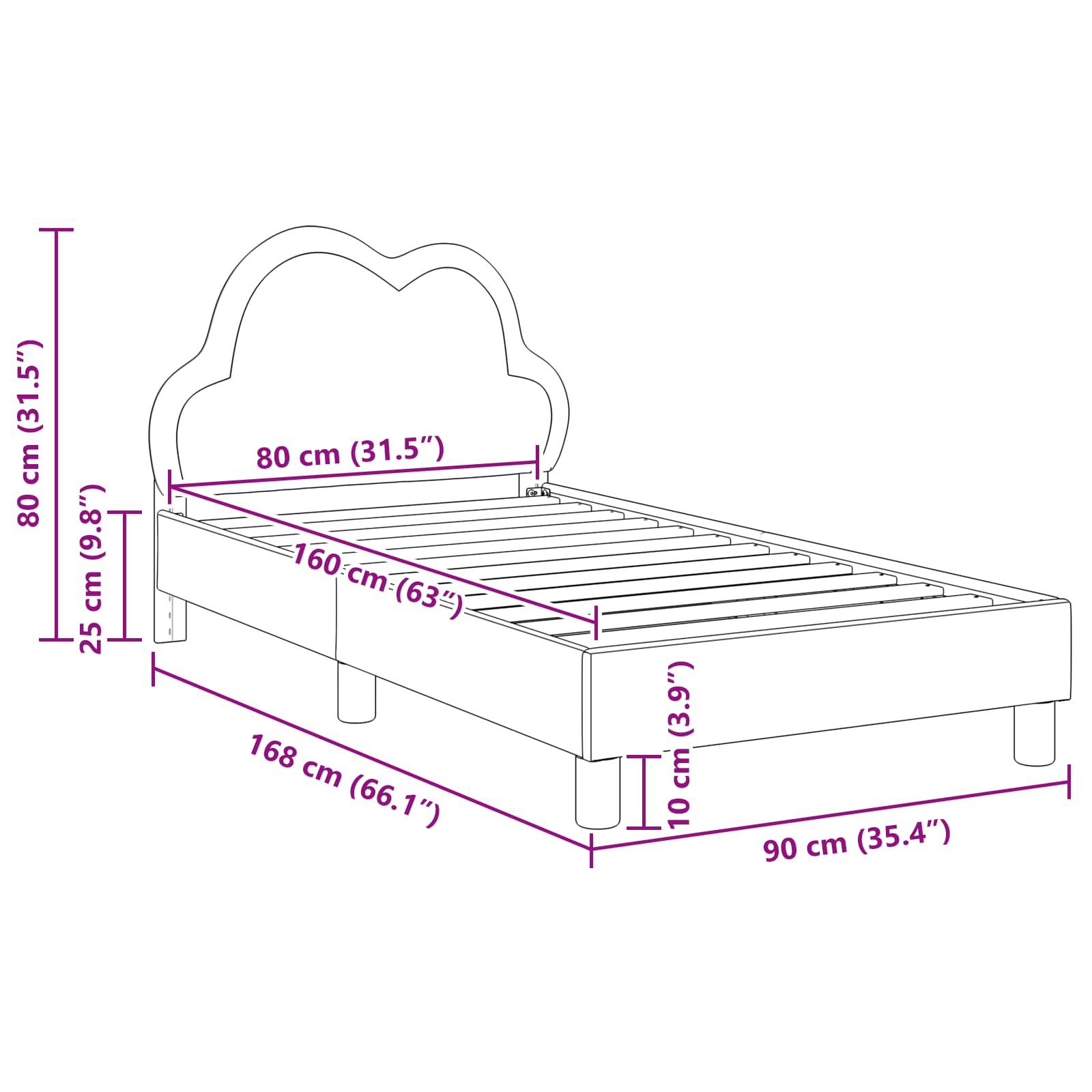 Σκελετός Κρεβατιού με κεφαλάρι Μαύρο 80 x 160 cm PU - Pakobazaar