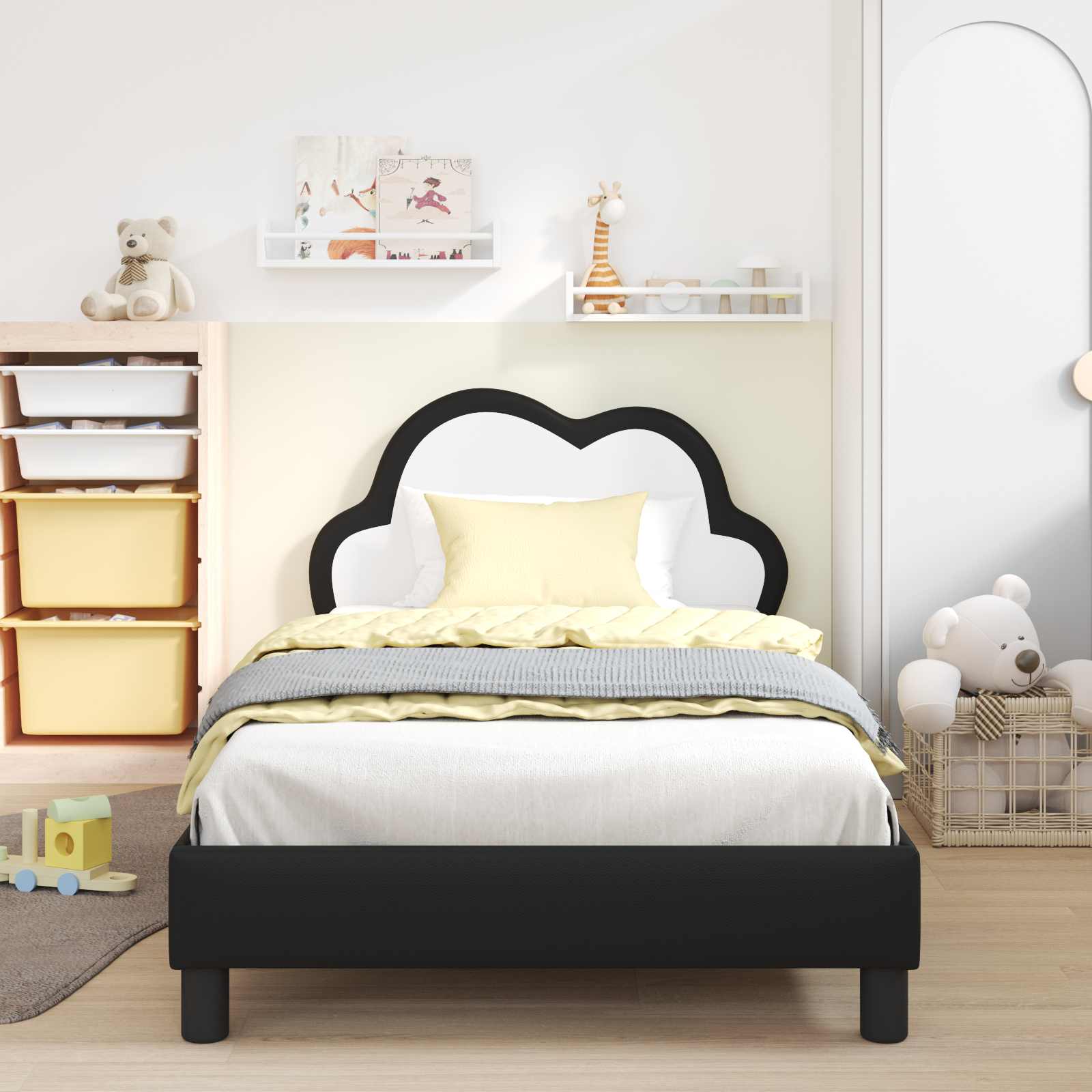 Σκελετός Κρεβατιού με κεφαλάρι Μαύρο 90 x 190 cm PU - Pakobazaar