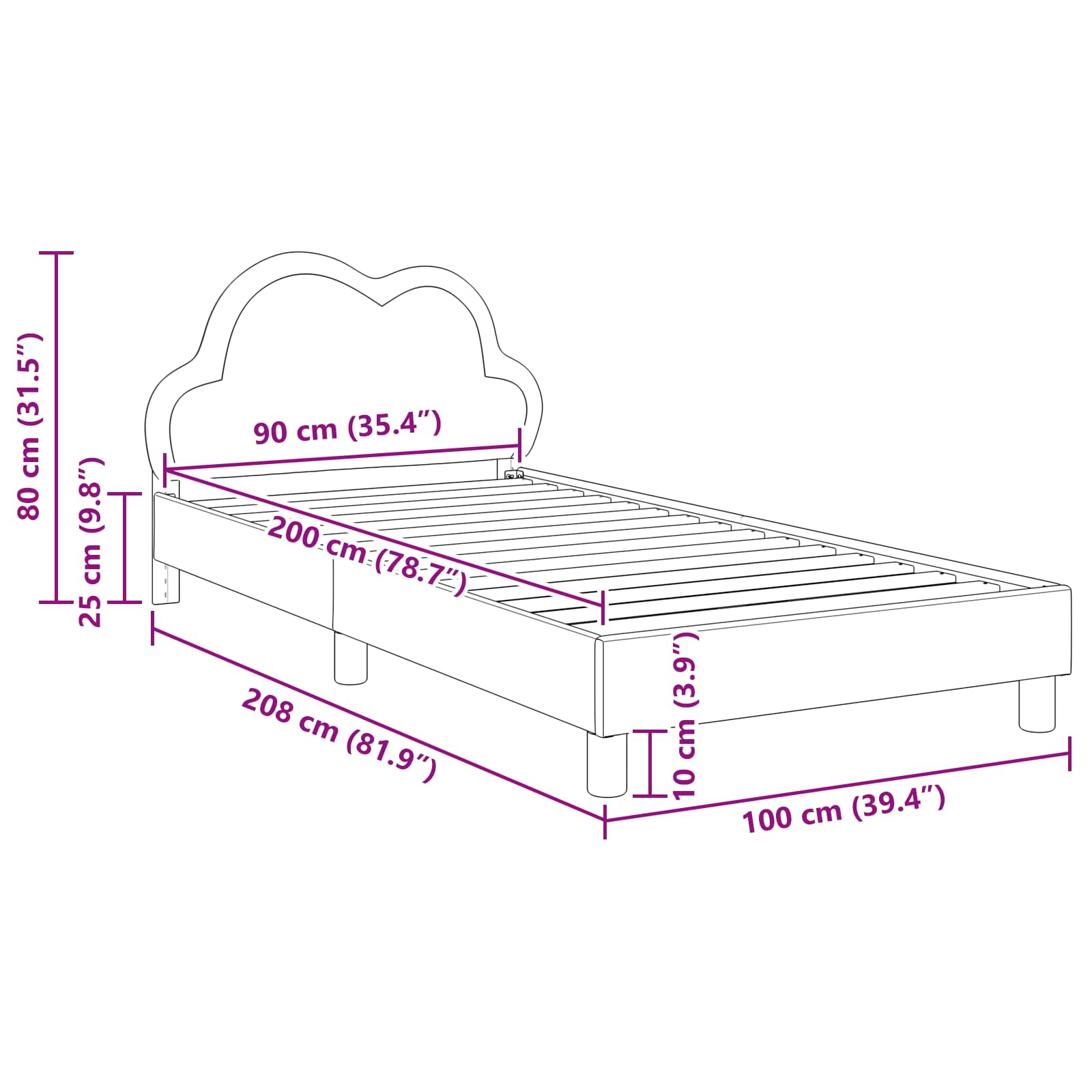 Σκελετός Κρεβατιού με κεφαλάρι Μαύρο 90 x 200 cm PU - Pakobazaar