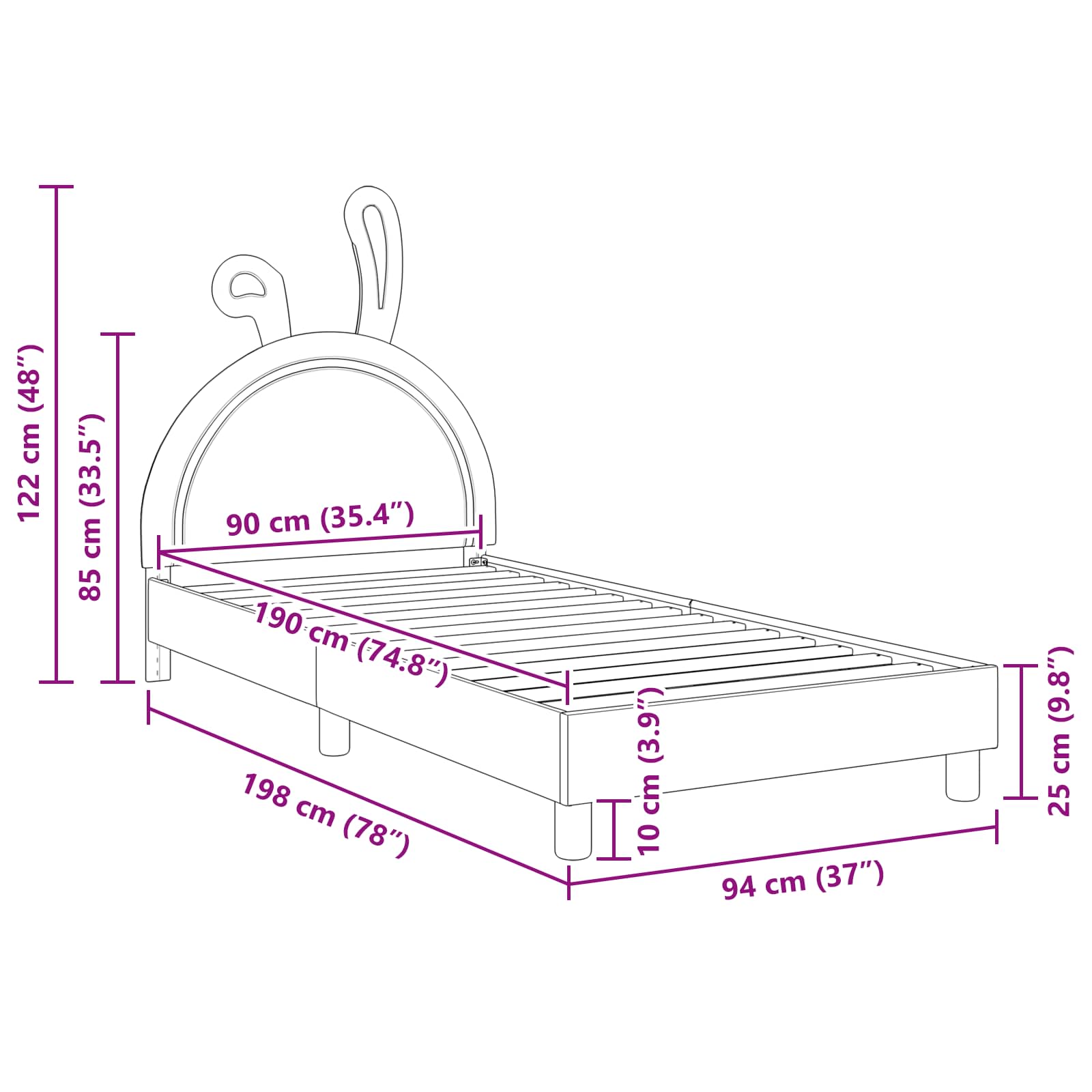 Κρεβάτι Παιδικής Κρεβατοκάμαρας με Κεφαλάκι Ροζ 90 x 190 cm PU - Pakobazaar