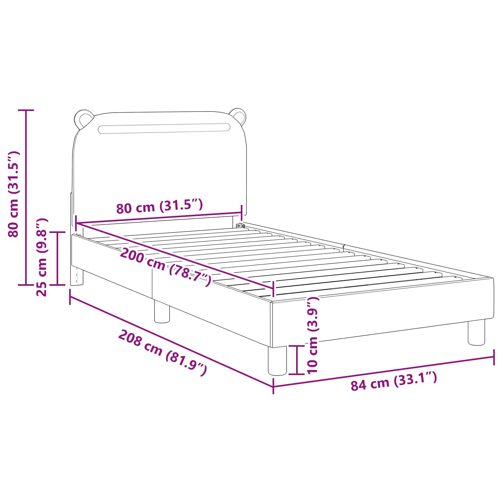Κρεβάτι Παιδικής Κρεβατοκάμαρας με Κεφαλάκι Μαύρο 80 x 200 cm - Pakobazaar