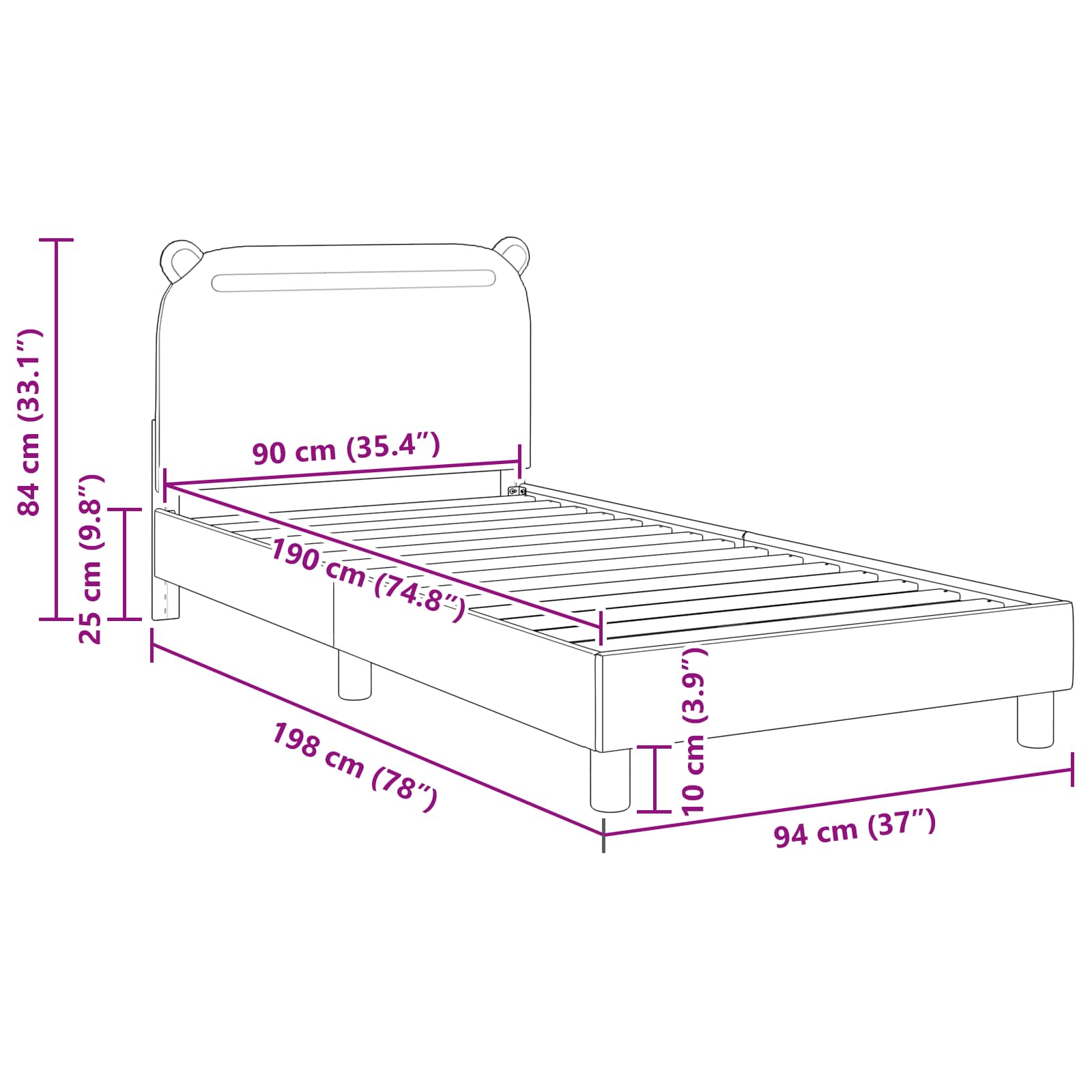 Κρεβάτι Παιδικής Κρεβατοκάμαρας με Κεφαλάκι Ροζ 90 x 190 cm - Pakobazaar