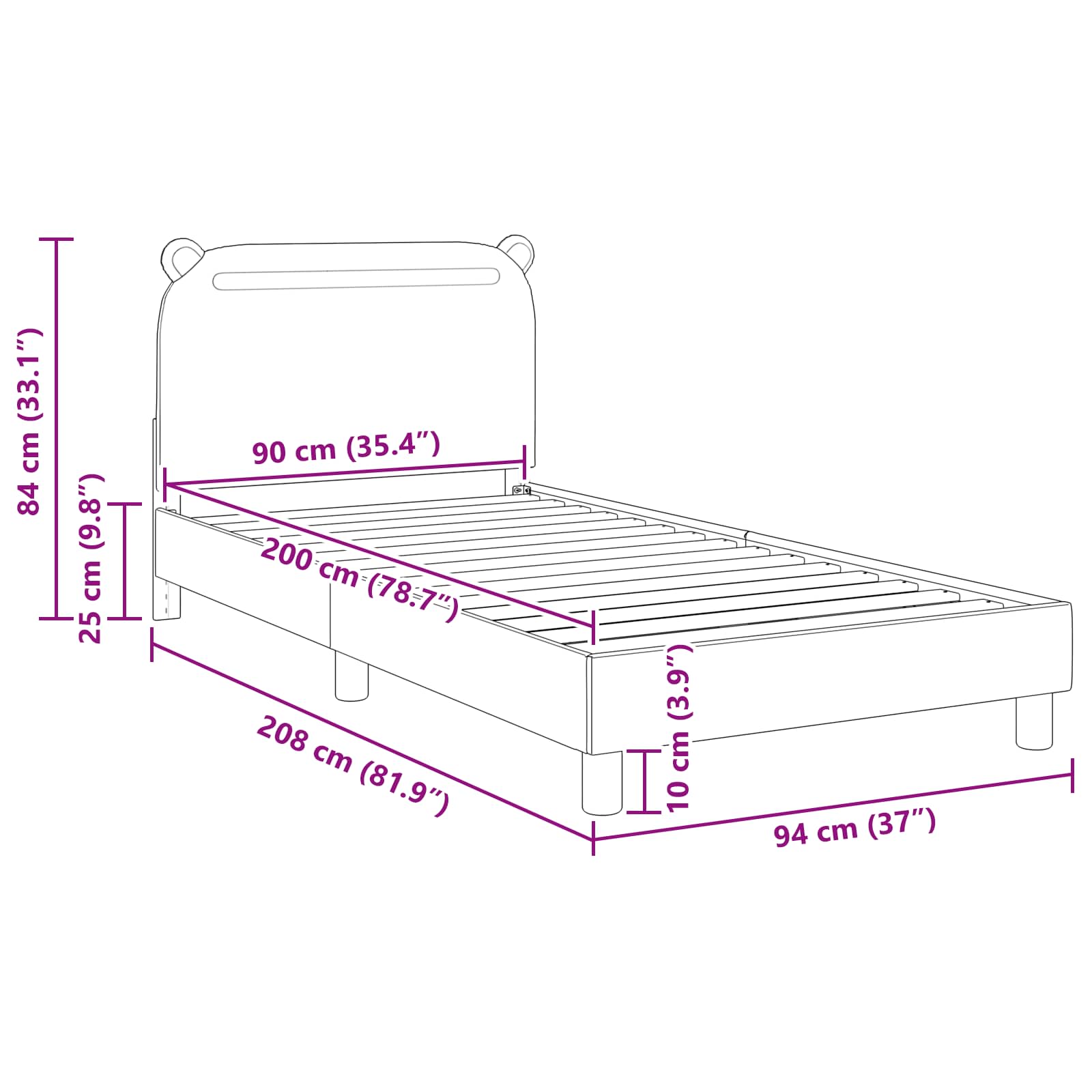 Κρεβάτι Παιδικής Κρεβατοκάμαρας με Κεφαλάκι Σκούρο Γκρι ύφασμα - Pakobazaar