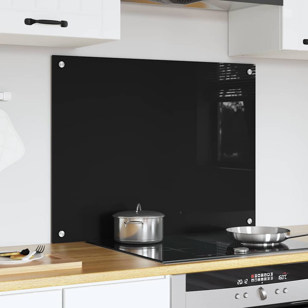 Πλάτη κουζίνας Μαύρο 80 x 60 cm σκληρυμένο γυαλί