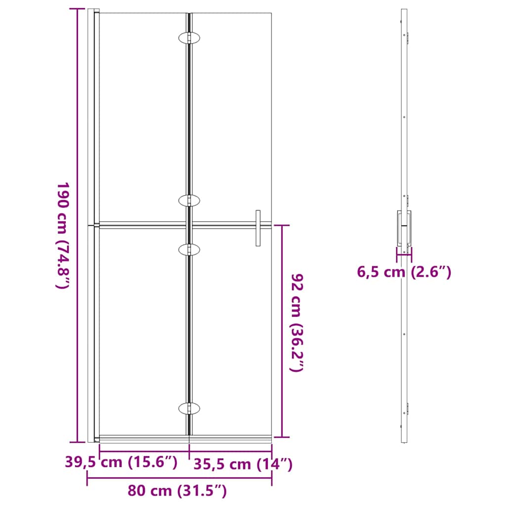 Τοίχος Walk-In Ντους Μαύρο 80 x 6,5 x 190 εκ. - Pakobazaar