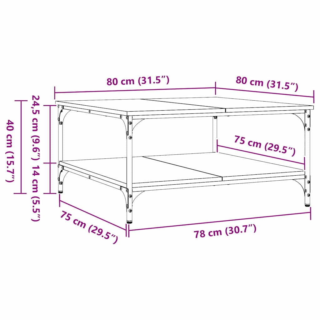Τραπεζάκι σαλονιού Παλαιό ξύλο 80 x 80 x 40 cm