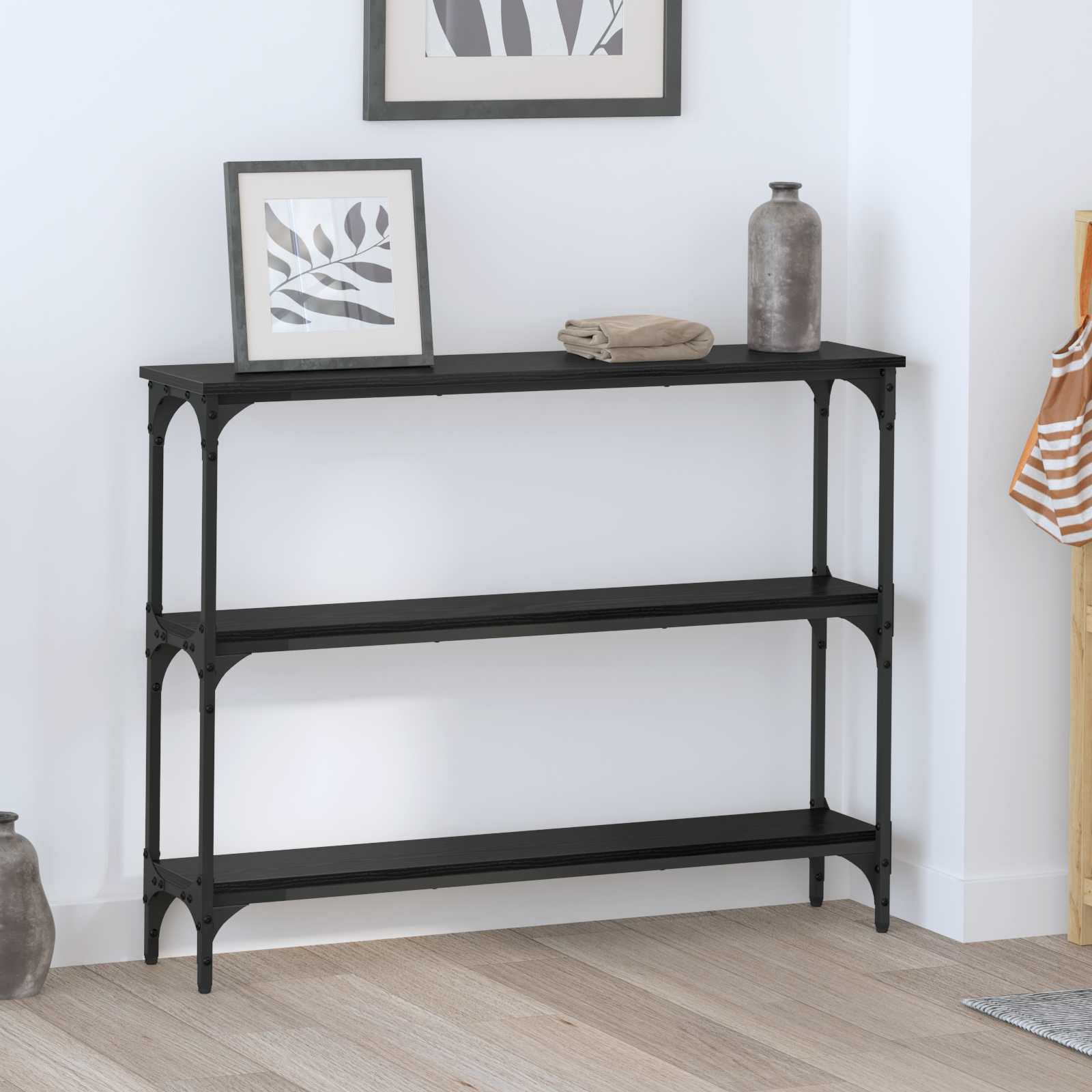 Τραπέζι κονσόλας με ράφι Μαύρη δρυς 100 x 22,5 x 75 εκ - Pakobazaar