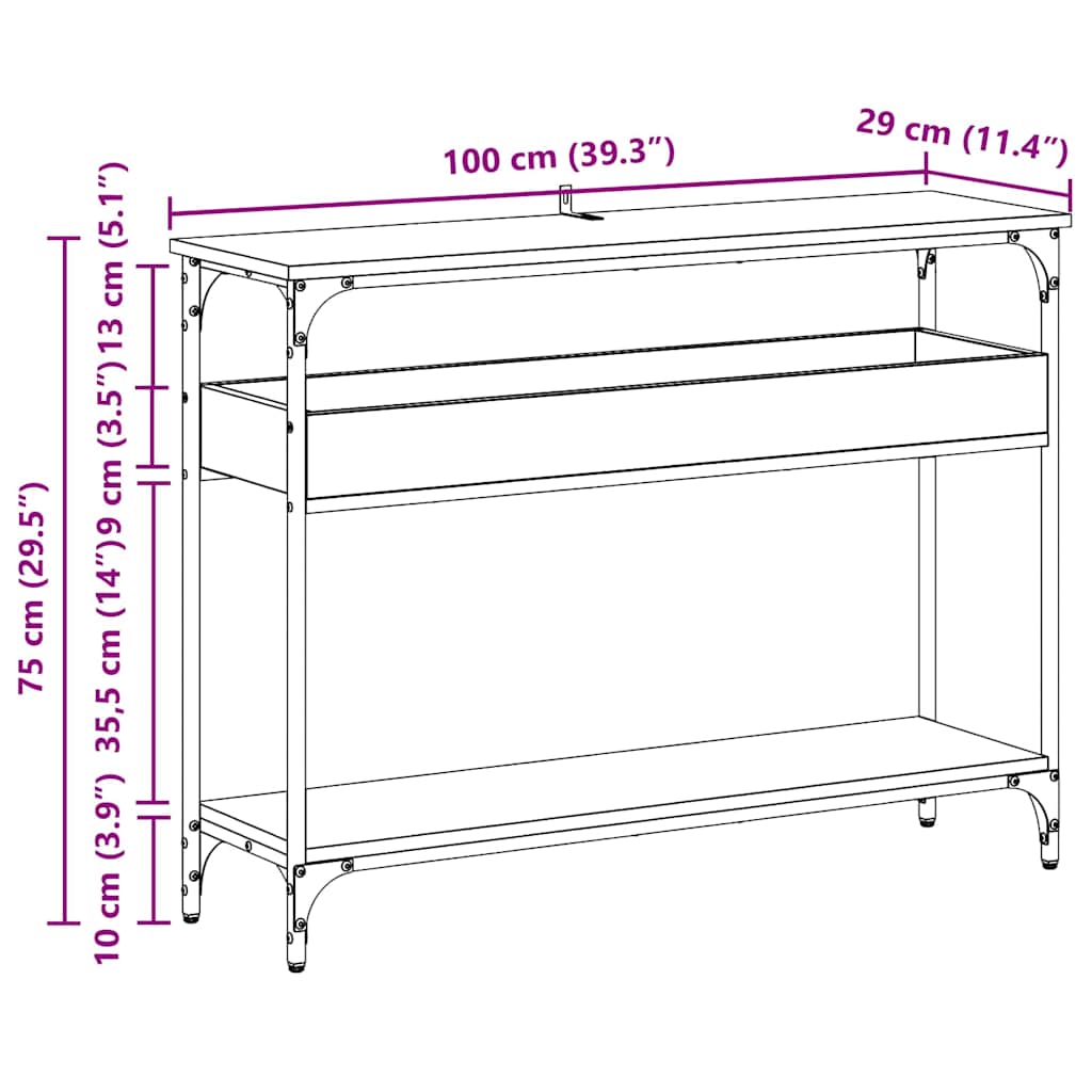 Τραπέζι κονσόλας με ράφι Παλαιό ξύλο 100 x 29 x 75 εκ.