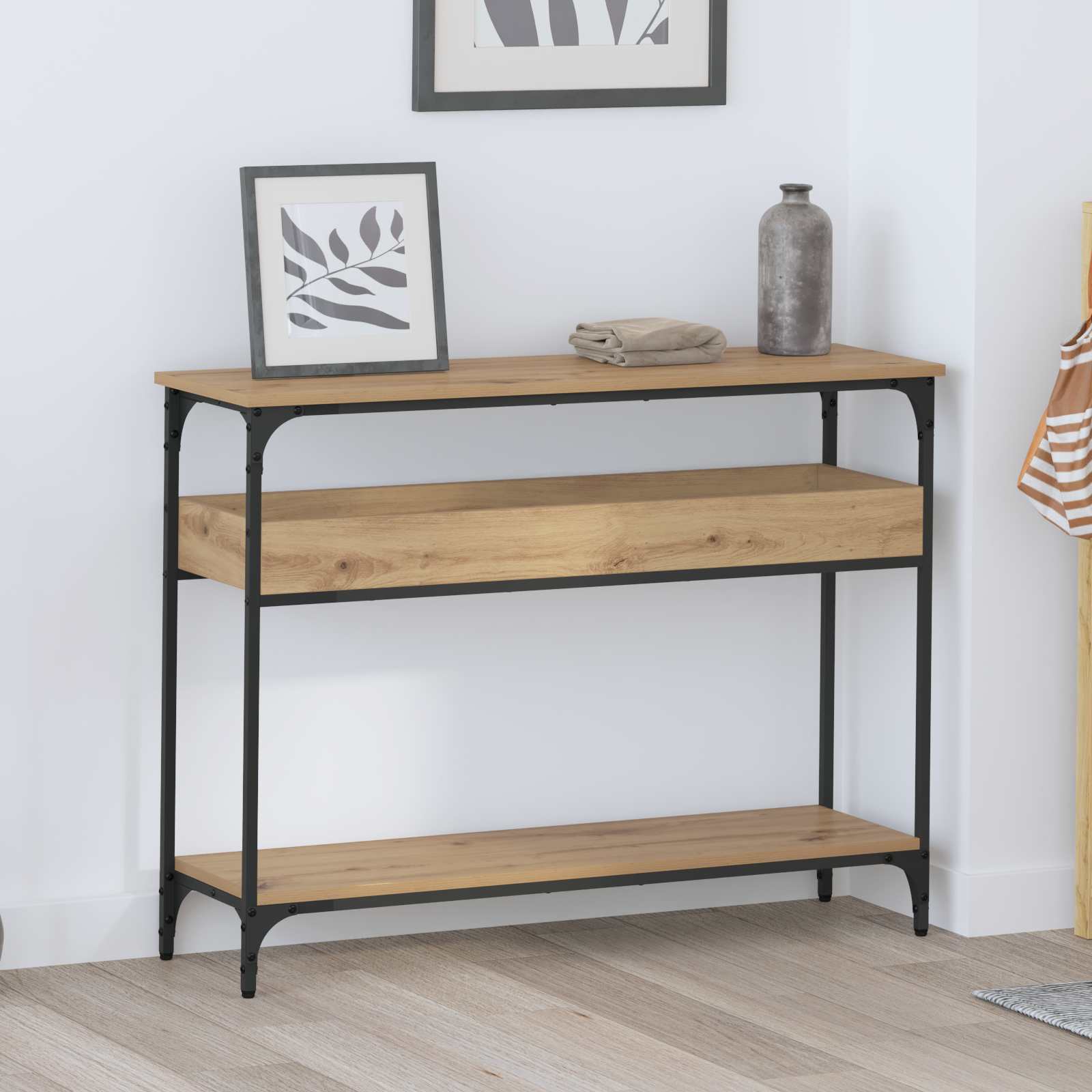 Τραπέζι κονσόλας με ράφι artisan δρυς 100 x 29 x 75 εκ. - Pakobazaar