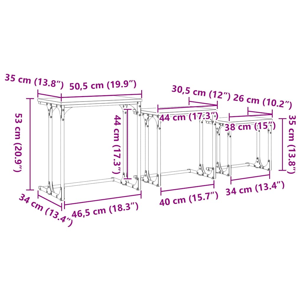 Φωτιστικό Τραπεζάκι 3 pcs artisan δρυς Επεξεργασμένο ξύλο - Pakobazaar
