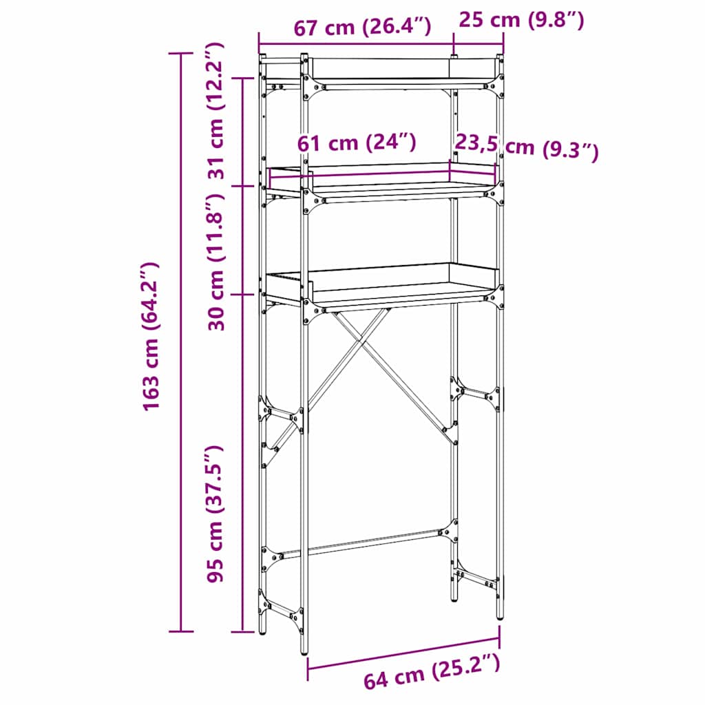 Ράφια πλυντηρίου ρούχων με ράφι Μαύρο 0ak 67 x 25 x 163 εκ. - Pakobazaar