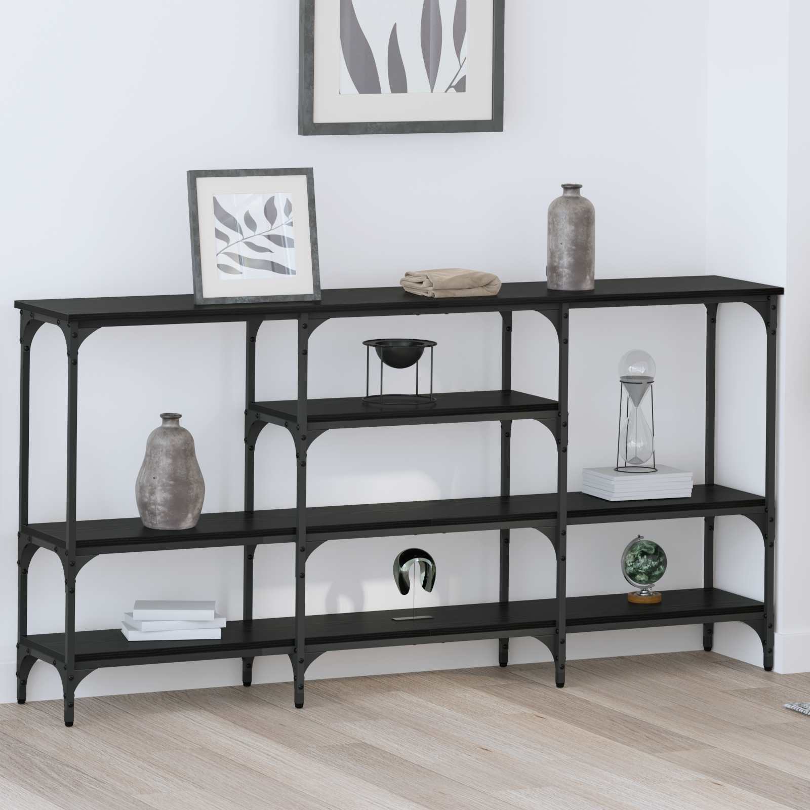 Τραπέζι κονσόλας με ράφι Μαύρη δρυς 160 x 29 x 80 εκ. - Pakobazaar