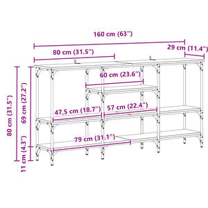 Τραπέζι κονσόλας με ράφι Μαύρη δρυς 160 x 29 x 80 εκ. - Pakobazaar