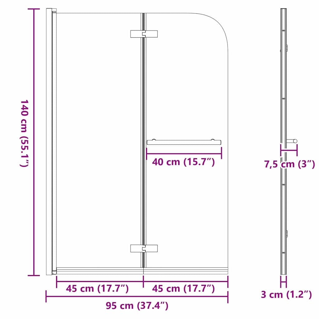 Καλυμμα Ντους Χρυσό 95 x 140 cm ESG Γυαλί και Αλουμίνιο - Pakobazaar
