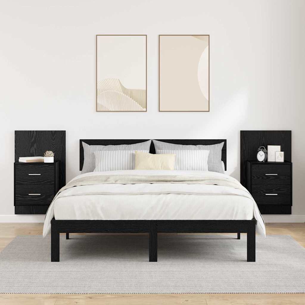 Τοίχου κομοδίνο με συρτάρι 2 pcs Μαύρη Οξυά 48,5 x 32,5 x 80 εκ - Pakobazaar