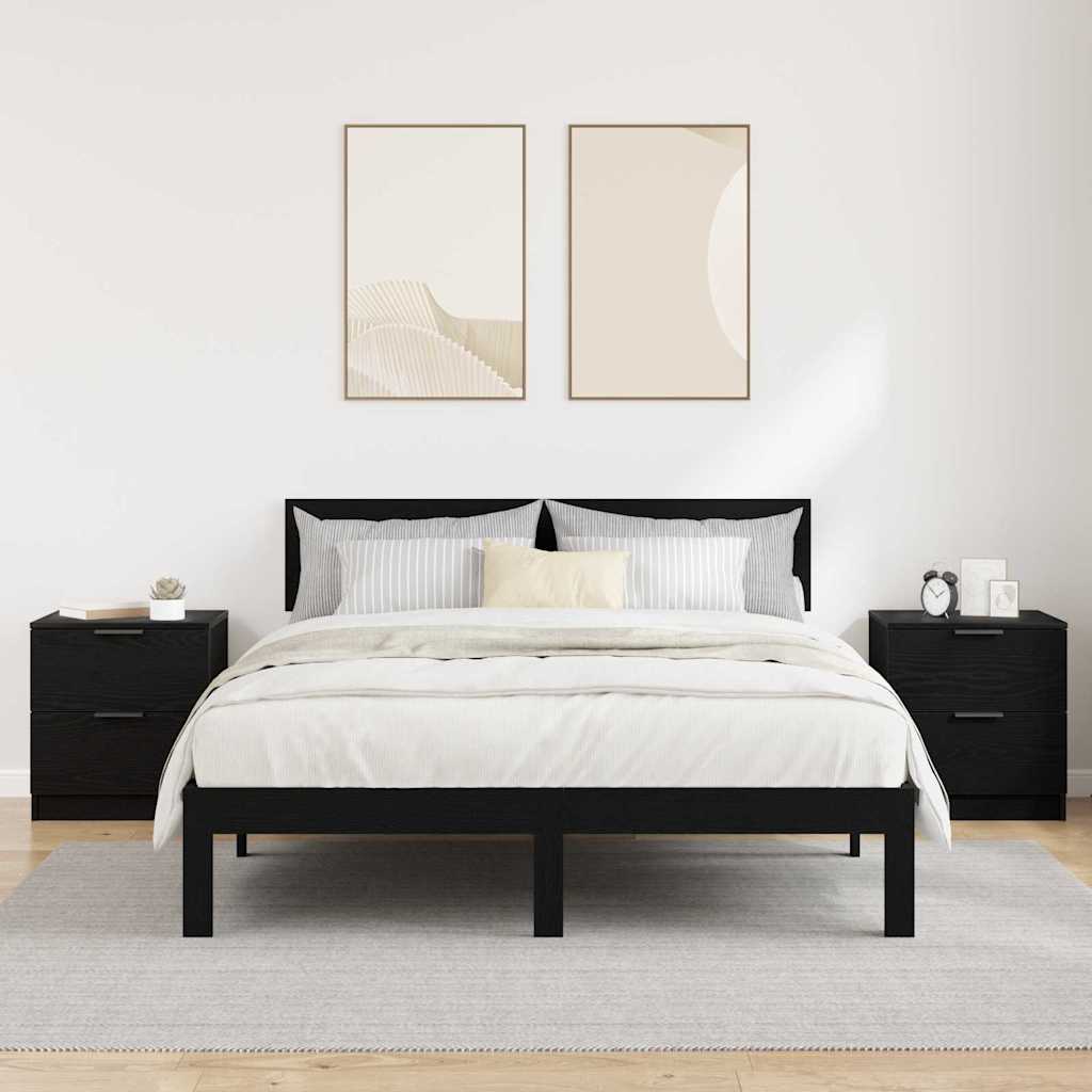 Κομοδίνο 2 pcs Μαύρη Οξυά 45 x 39 x 50 εκ. Επεξεργασμένο ξύλο