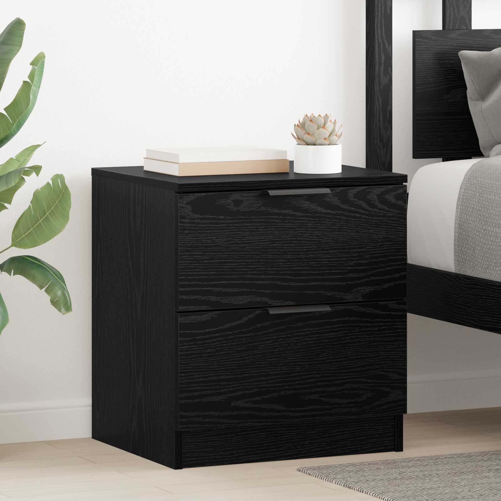 Κομοδίνο 2 pcs Μαύρη Οξυά 45 x 39 x 50 εκ. Επεξεργασμένο ξύλο - Pakobazaar