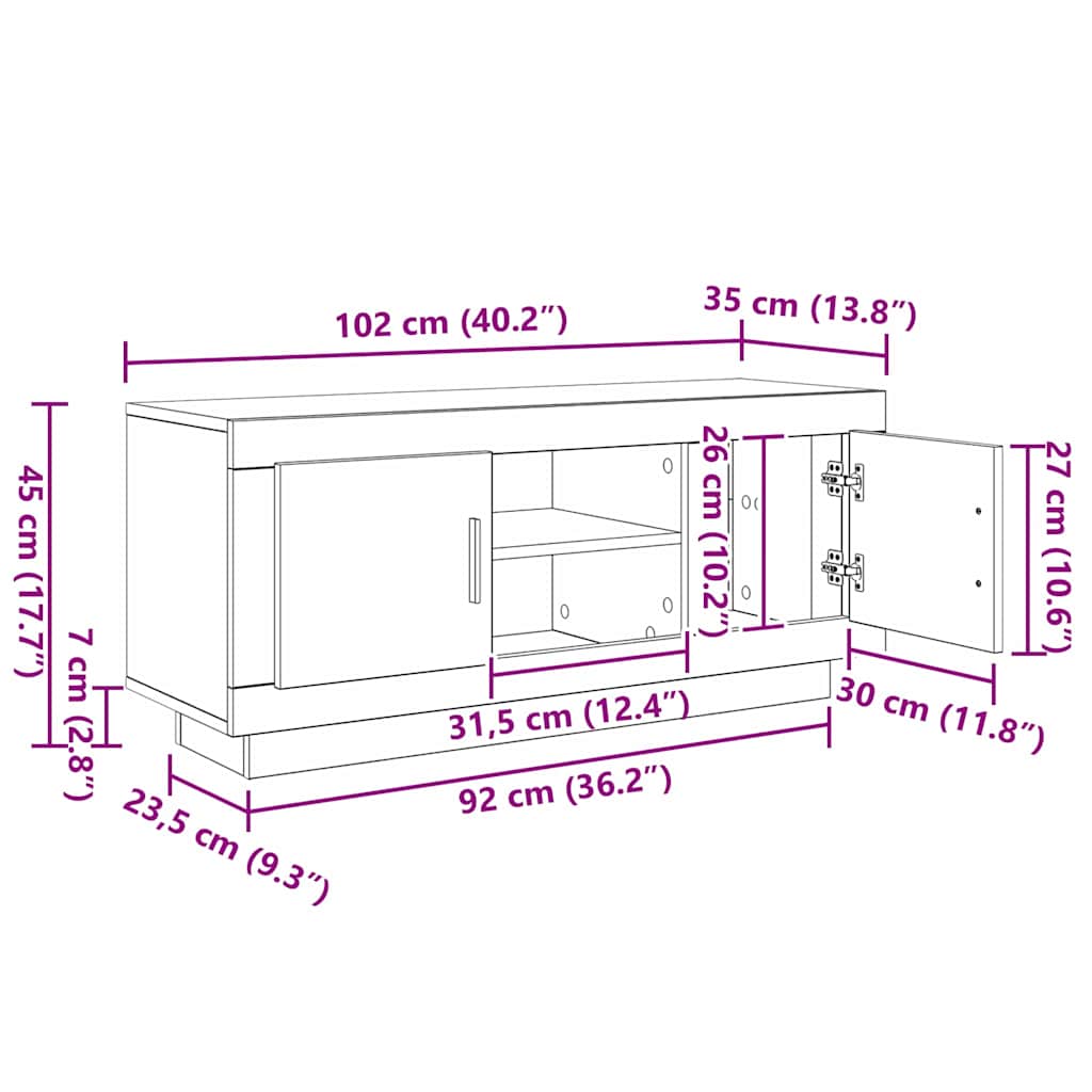 Ντουλάπι TV Παλιό Ξύλο 102 x 35 x 45 εκ. Επεξεργασμένο ξύλο
