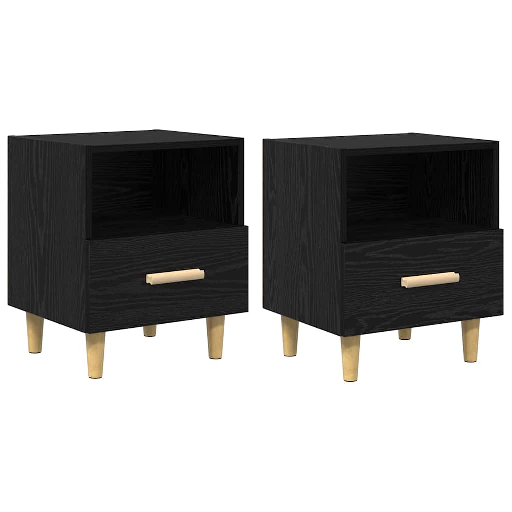 Κομοδίνο 2 pcs Μαύρη Οξυά 40 x 35 x 47 εκ. Επεξεργασμένο ξύλο