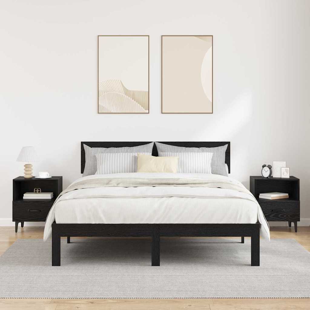 Κομοδίνο 2 pcs Μαύρη δρυς 40 x 35 x 47.5 εκ Επεξεργασμένο ξύλο