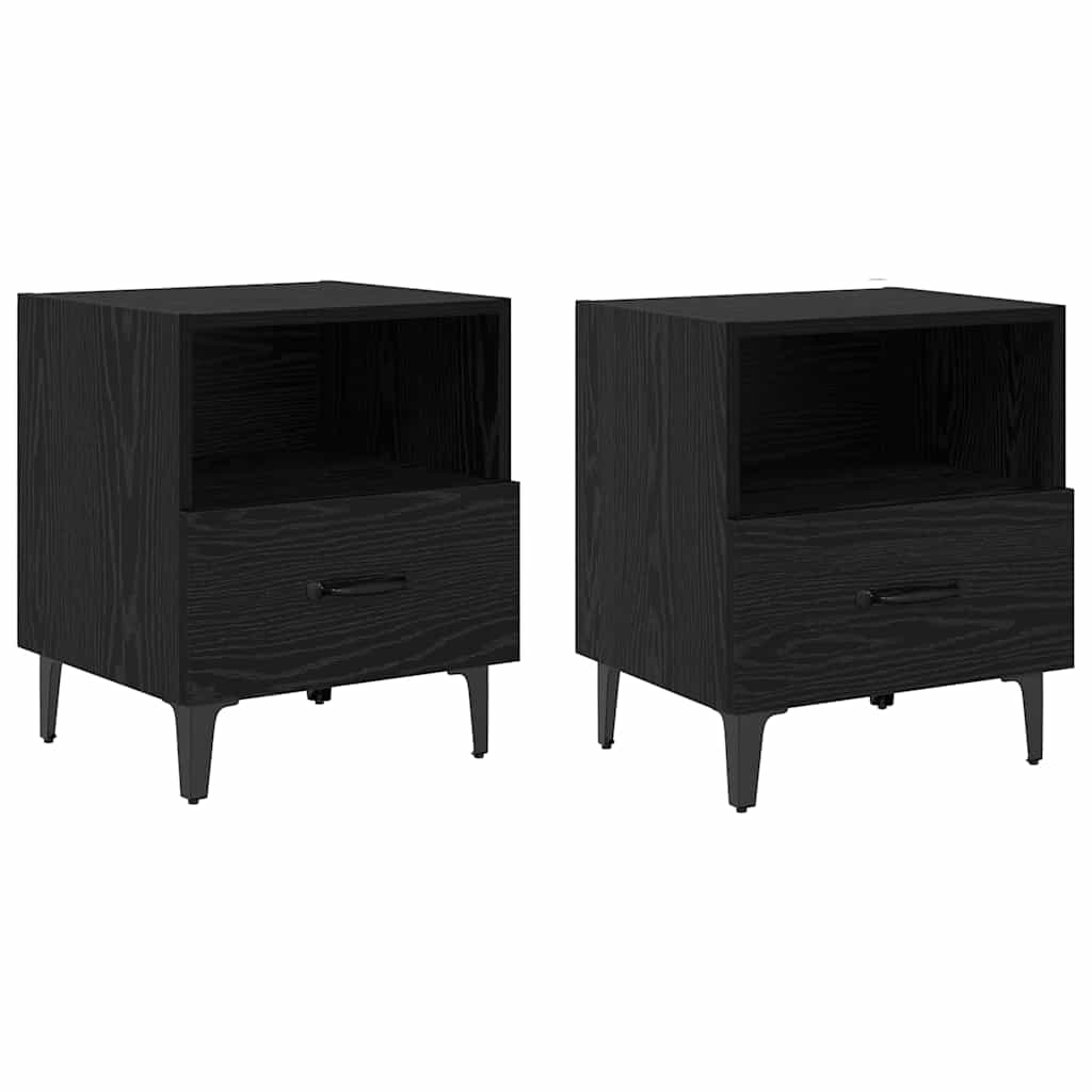 Κομοδίνο 2 pcs Μαύρη δρυς 40 x 35 x 47.5 εκ Επεξεργασμένο ξύλο