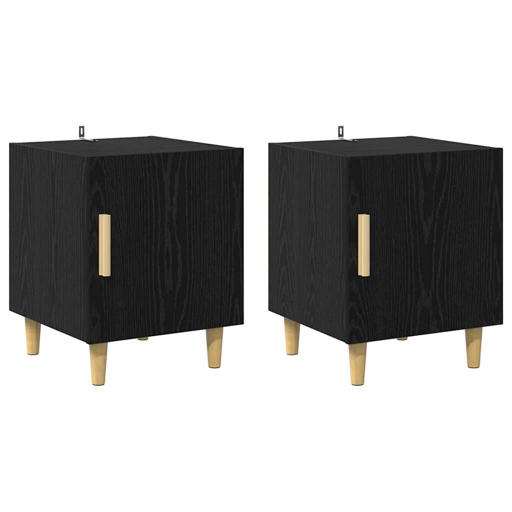 Κομοδίνο 2 pcs Μαύρη Οξυά 40 x 40 x 50 cm Επεξεργασμένο ξύλο