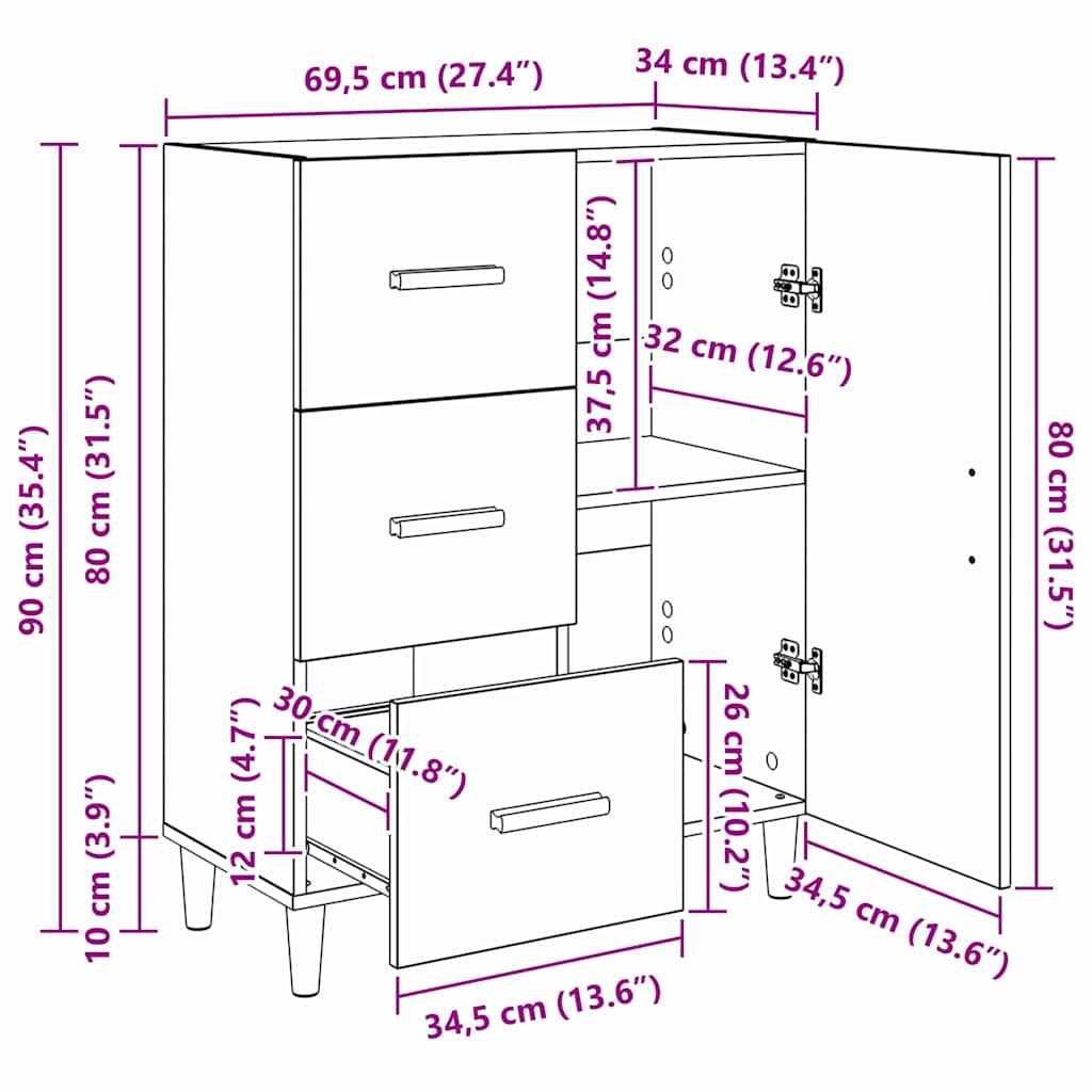Πλαϊνό γραφείο Artisan Oak 34 x 69.5 x 90 εκ Επεξεργασμένο ξύλο - Pakobazaar