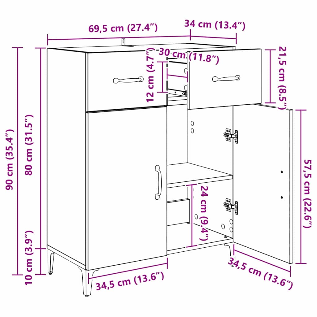 Πλαϊνό γραφείο Παλιό ξύλο 69,5 x 34 x 90 εκ. Επεξεργασμένο ξύλο - Pakobazaar