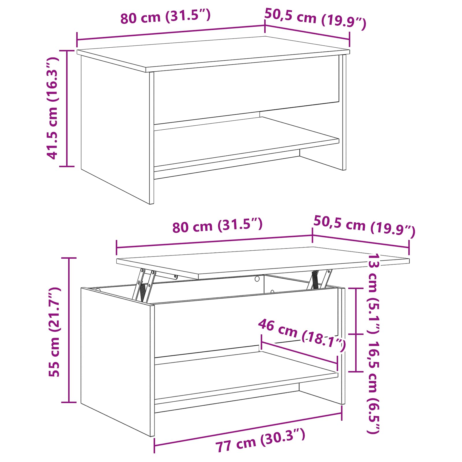 Τραπεζάκι σαλονιού Παλιό Ξύλο 80 x 50,5 x 41,5 εκ