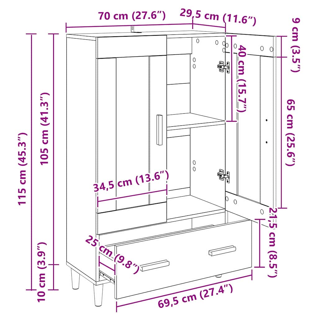 Highboard Artisan Oak 70 x 31 x 115 εκ Επεξεργασμένο ξύλο - Pakobazaar