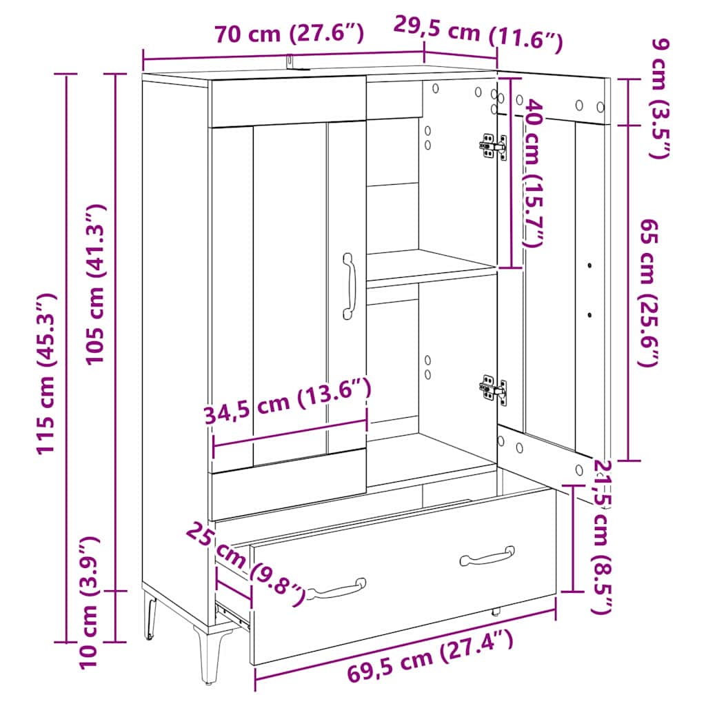Highboard Artisan Oak 70 x 31 x 115 εκ