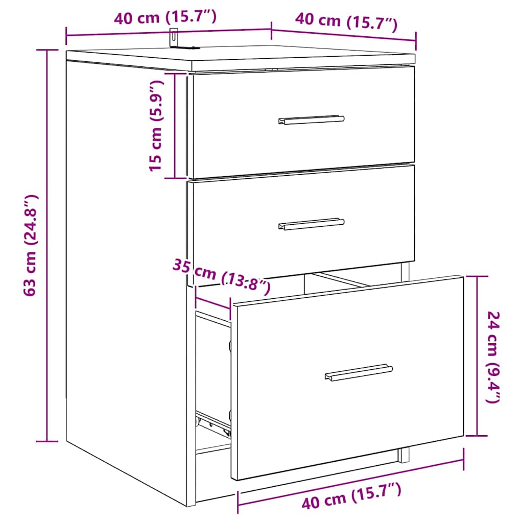 Κομοδίνο Μαύρη Οξυά 40 x 40 x 63 εκ. Επεξεργασμένο ξύλο - Pakobazaar