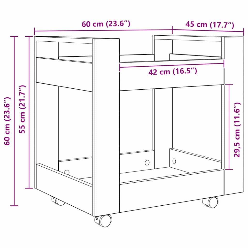 Τροχήλατο Γραφείο Μαύρη Οξυά 60 x 45 x 60 εκ Επεξεργασμένο ξύλο
