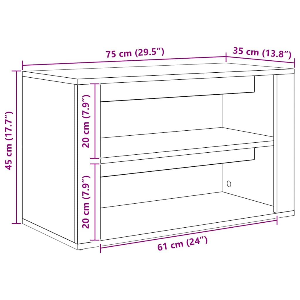 Ράφι Παπουτσιών Παλαιό ξύλο 75 x 35 x 45 εκ. Επεξεργασμένο ξύλο