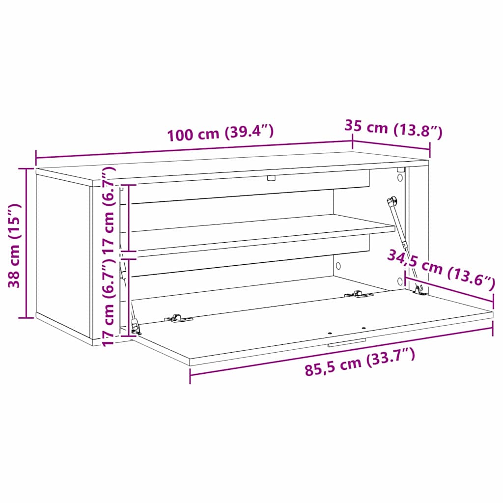 Ντουλάπα Παπουτσιών με ράφι Παλαιό ξύλο 100 x 35 x 38 εκ. - Pakobazaar