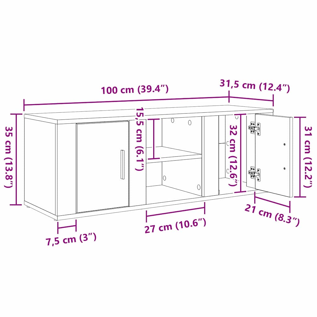 Ντουλάπι TV Μαύρη Οξυά 100 x 31,5 x 35 εκ Επεξεργασμένο ξύλο - Pakobazaar