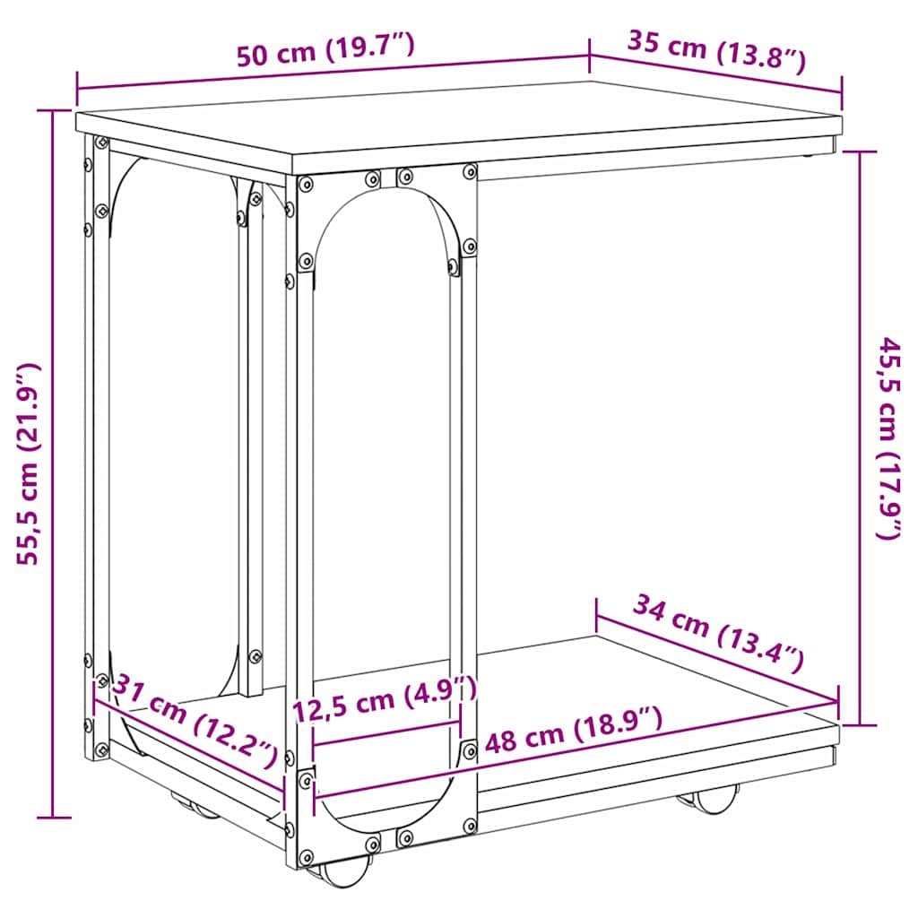 Τραπεζάκι Πλευράς με ράφι Μαύρη Οξυά 50 x 35 x 55.5 εκ. - Pakobazaar