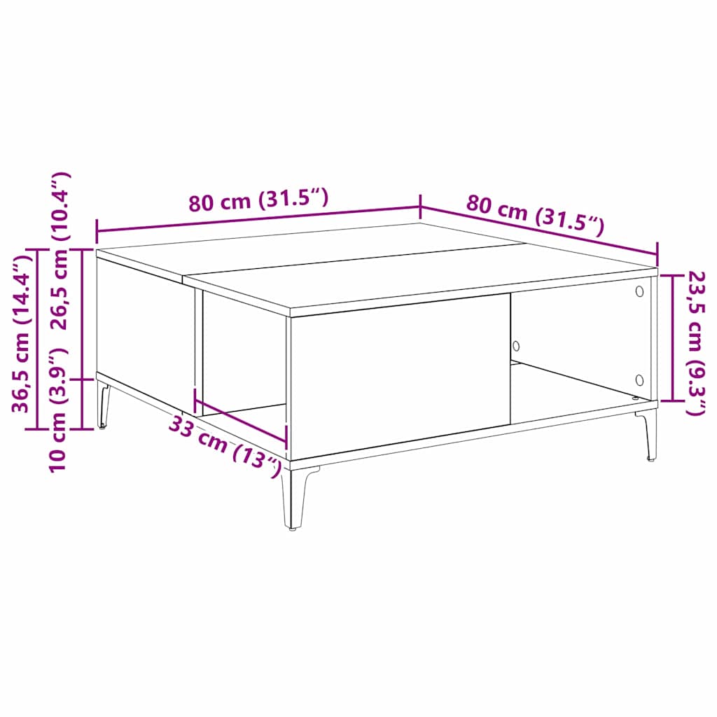 Τραπεζάκι σαλονιού Παλιό Ξύλο 80 x 80 x 36,5 εκ - Pakobazaar