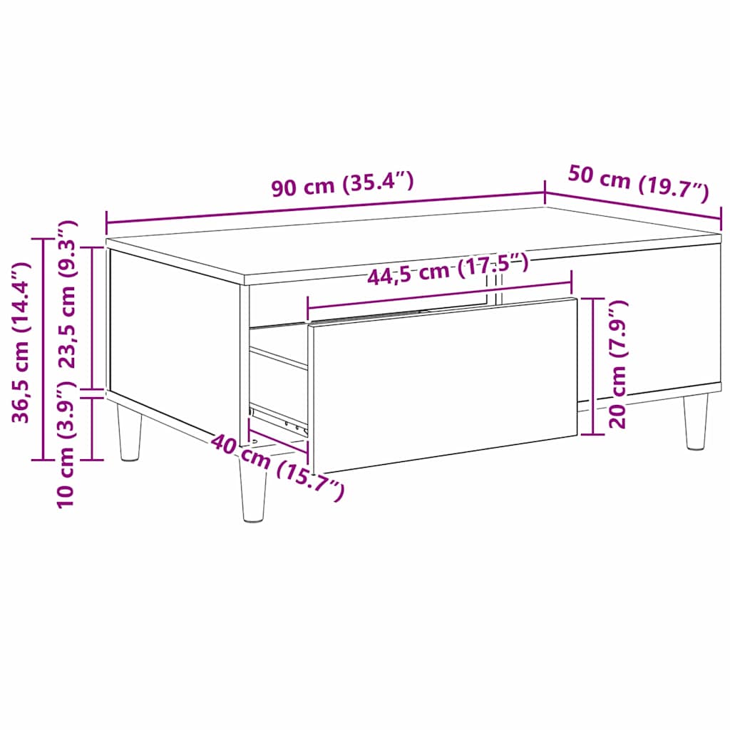 Τραπεζάκι σαλονιού με συρτάρι Παλιό Ξύλο 90 x 50 x 35 cm