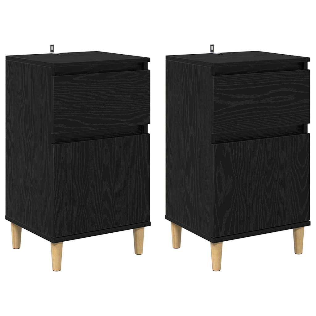 Κομοδίνο 2 pcs Μαύρη Οξυά 40 x 35 x 70 εκ. Επεξεργασμένο ξύλο